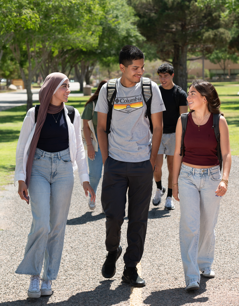Student walking and talking to one another.